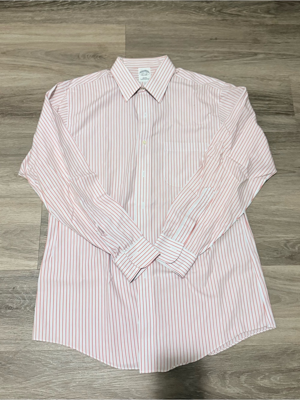 Brooks Brothers Men's Button-Down Dress Shirt - White with Red Stripes
